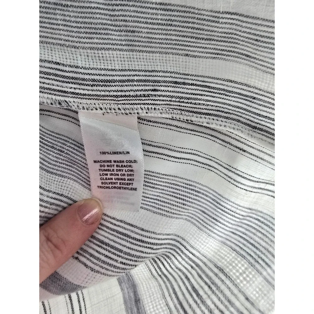 Lafayette 148 Button Down Shirt Womens Medium White Striped Linen Long Sleeve - Picture 4 of 4